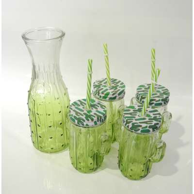 Glass Carafe Set Drinking Water Glasses Set of 5 cactus Glass Tumbler