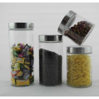 Large Glass Kitchen Canisters Tall and Round Food Storage Containers with Stainless Steel Lids