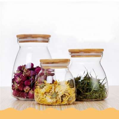 1100ml 700ml 400ml High Borosilicate Glass Storage Jar with Wooden Cork lid