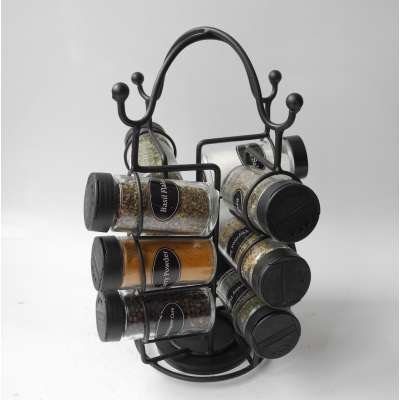 Revolving Spice Rack Organizer Herb and black Spice Rack Organizer with 12 Glass Jar Bottles