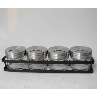 black Spices and Seasoning Rack with 4 glass jars adjustable lid flat rack