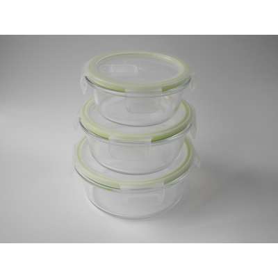 3 pcs round glass food container set heat-resisting glass bento lunch box