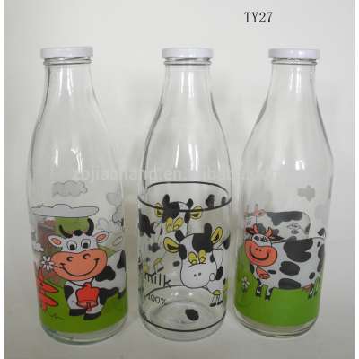 cylinder eco-friendly empty clear glass water / juice /milk bottle