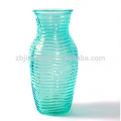 blue long glass crystal vase with grain for home decoration