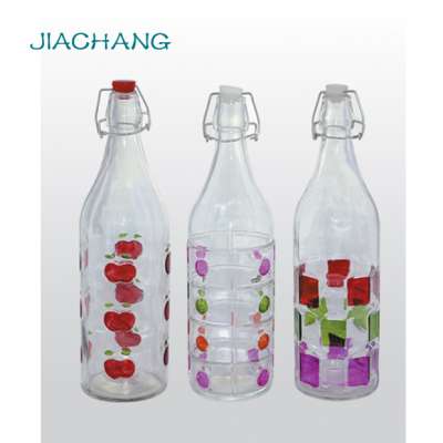 hand painted pattern recycled cylinder glass bottle with swing top lid