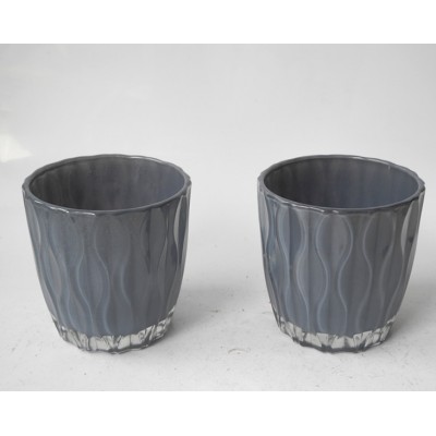 thread blue grey glass tealight cup church candle container