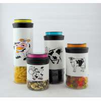 glass baby bottle with decal printing and stainless steel coated storage jar