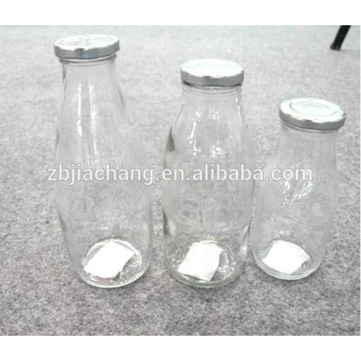 cheap clear glass cow milk bottle with screw metal cap