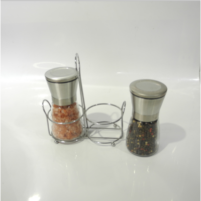 2 pcs glass Pepper Mill Grinder Refillable Set with Adjustable Ceramic Coarseness