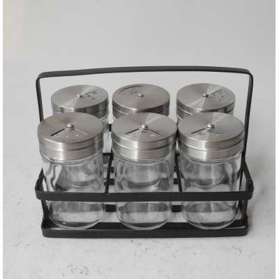 6 pcs glass bottle set  Spice Rack Kitchen condiment  Organizer Storage Shelf