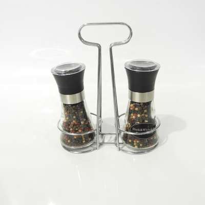 Pepper Mill Glass Jar Set with Metal Handle Stand