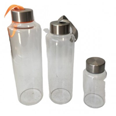 500ml 400ML 300ML High quality borosilicate metal  lid glass water bottle with silicone sleeve