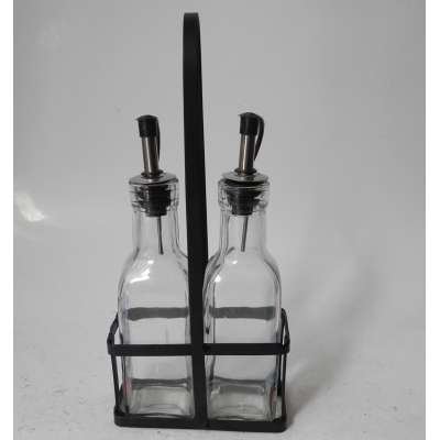 Olive Oil Dispenser   Glass Olive Oil Bottles with Easy Pour Spout 2pcs Set and rack