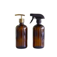 Skin Care 500ml Amber Round Shampoo Glass Bottle with Pump Spray for Essential Oil