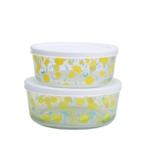 Microwavable safe heat resistant 475ml 710ml customized design glass lunch box kitchenware food container set with plastic lids