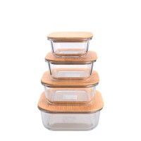 Hotsale microwave safe borosilicate square glass meal prep container/ lunch box kitchenware food container with bamboo lids